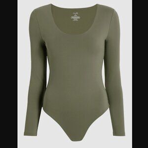 nuuds Long Sleeve Scoop Neck Bodysuit Olive Green Sz. M